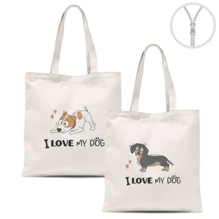 Bolsa Algodon con Cremallera Perros Surtidas