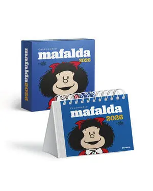 Mafalda 2026, Calendario Escritorio Azul con Caja