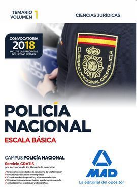 POLICÍA NACIONAL 2018 ESCALA BÁSICA TEMARIO VOLUMEN 1 CIENCIAS JURÍDICAS