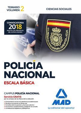 POLICÍA NACIONAL 2018 ESCALA BÁSICA TEMARIO VOLUMEN 2 CIENCIAS SOCIALES
