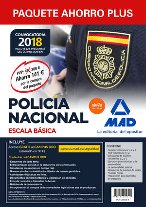 PAQUETE AHORRO PLUS ESCALA BASICA POLICIA NACIONAL 2018. AHORRA 141 Ç (TEMARIOS