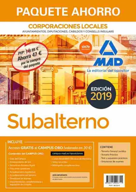Paquete Ahorro Subalterno de Corporaciones Locales. Ahorro de 47  (Incluye Tema