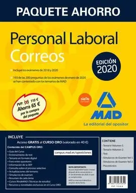 Paquete Ahorro Personal Laboral Correos 2020. Ahorra 65  (Incluye Temarios 1 y