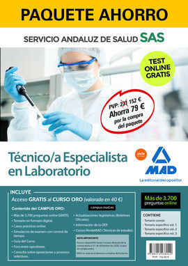 PAQUETE AHORRO Y TEST ONLINE GRATIS TÉCNICO/A ESPECIALISTA DE LABORATORIO DEL SE