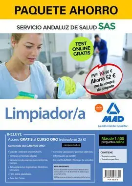 Paquete Ahorro y Test Online Gratis Limpiador/A del Servicio Andaluz de Salud. A