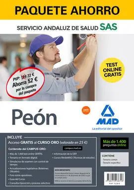 Paquete Ahorro y Test Online Gratis Peón del Servicio Andaluz de Salud. Ahorra 5