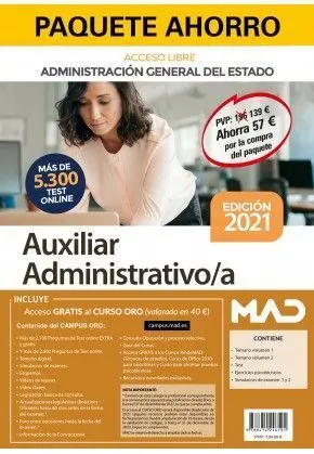2021 Paquete Ahorro Auxiliar Administrativo. Administración General del Estado (Acceso Libre)