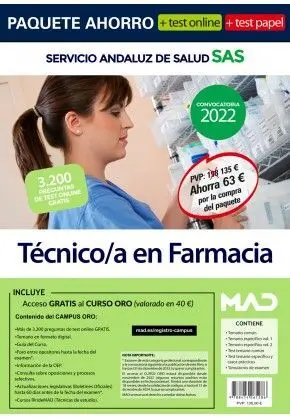 Paquete Ahorro Tecnico/A en Farmacia Sas 2022 con Test en Papel
