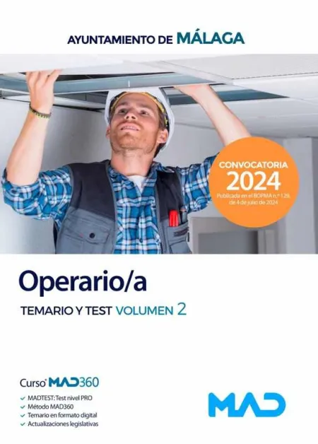 Operario/A. Temario y Test Vol 2. Ayuntamiento Málaga