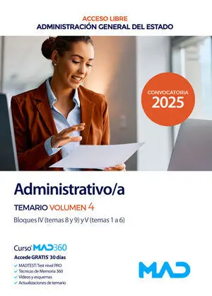 Temario Administrativo;A del Estado. Bloque Iv y V. Acceso Libre