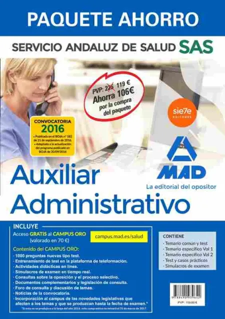 Auxiliar Administrativo del Servicio Andaluz de Salud 2016. Paquete Ahorro