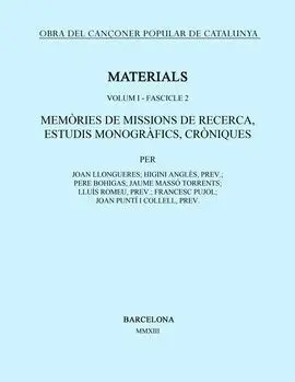 Obra del Cançoner Popular de Catalunya. Volum I. - Fascicle 2. Memòries de Missi