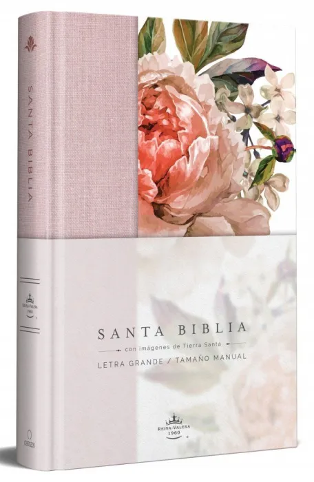 Biblia Reina Valera 1960 Letra Grande. Tapa Dura, Tela Rosada con Flores, Tamaño