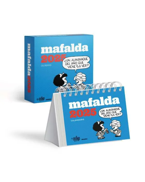 Calendario 2025 Mafalda. Escritorio Turquesa con Caja
