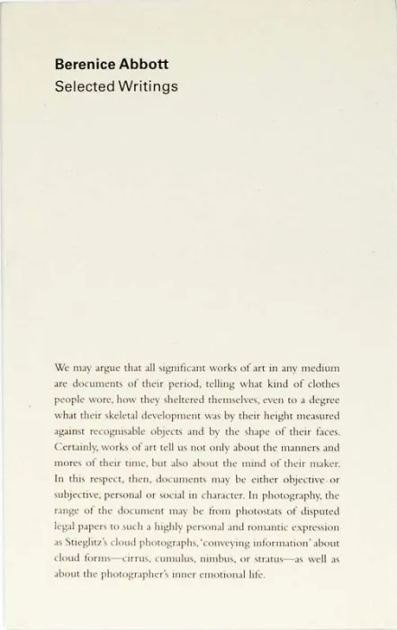 Berenice Abbott Selected Writings (Ing)