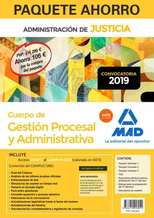 Paquete Ahorro Gestión Procesal y Administrativa (Turno Libre). Ahorra 106 ? (In