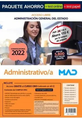 Paquete Ahorro Administrativo Administracion General del Estado Turno Libre 2022