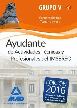 Ayudante Actividades Temario Grupo 5 Especifico Imserso