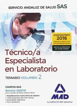 Temario 2 Tecnicos Especialistas de Laboratorio Servicio Andaluz de Salud 2016